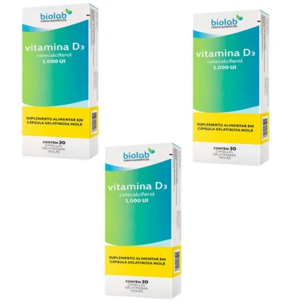Kit 03 Vitamina D3 1.000ui Colecalciferol 30 Cáps - Biolab