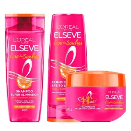 Kit Elseve Liso dos Sonhos Shampoo Super Alinhador + Condicionador + Creme de Tratamento Intensivo Alinhador