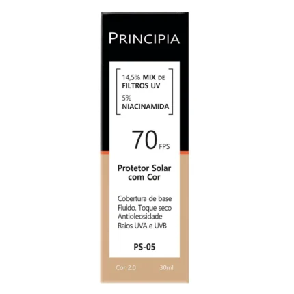 Protetor Solar Facial Principia Skincare PS-05 14,5% Mix de Filtros Uv + 5% Niacinamida FPS 70 Cor 2.0 30ml