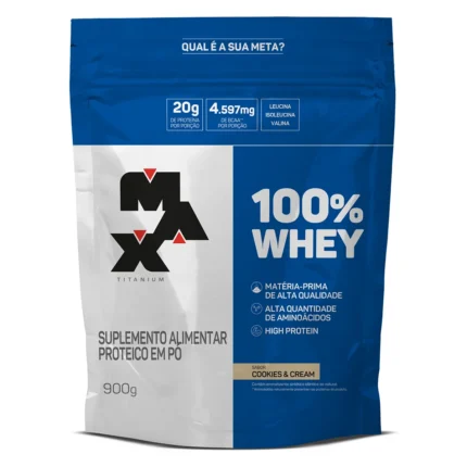 Refil Whey Protein Max Titanium 100% Whey Cookies & Cream 900g