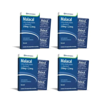 Kit 4 Malacal 250/2 905 Mg 30 Cp Calcio Vit D3 Brasterapica